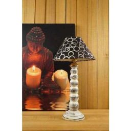 Tucasa Mango Wood Old White Table Lamp with 10 inch Polycotton Black Silver Pyramid Shade, WL-174-image-86