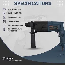 Walkers 750W Forward &a; Reverse Rotation Hammer Impact Drill Machine with 3 Bits &a; Wire Cutter, WKCB330 image 2