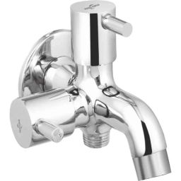 Neelkund Flora Brass Silver Chrome Finish 2-in-1 Bib Tap with Twin Elbow Valve-image-55