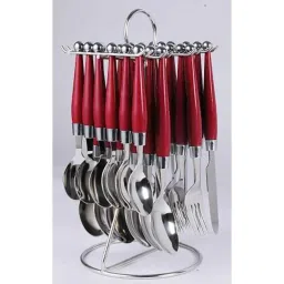 Elegante 24 Pcs Solitaire Red Stainless Steel &a; Plastic Cutlery Set, SL-108 (Pack of 3)-15