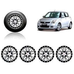 Auto Pearl 4 Pcs 14 inch ABS Silver &a; Black Press Type Fitting Car Wheel Cover Set for Maruti Swift T 1-23