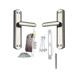 generic Black &a; Silver Finish Mortise Door Lock with All Screw, Cram, Keys, Lever Double Stage Lock &a; Bullet Lock Body Set-picture-29