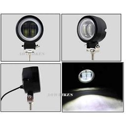 Meenu Arts 3 Inch Round White Single Fog Light with Blue Halo Angel Eye Ring For Bajaj Discover (Metal Body) 20w-44