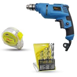 Hillgrove 500W 10mm Power Drill Machine with 9 Pcs Drill Bits &a; Measuring Tape, HGCM1364-2