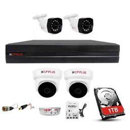 CP Plus 2.4MP 2 Pcs Dome, 2 Pcs Bullet Camera, 1TB Hardisk, 4CH DVR, Cable Roll, Power Supply, BNC &a; DC Connector Kit-79