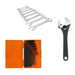 Hillgrove HGCM443M1 8 inch Universal Multi-Function Adjustable Wrench, 8 Pcs Open End Wrench Set &a; 9 Pcs Hex Allen Key Set Combo, HGCM742-37