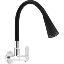 Cloudtail by Prestige Opal Brass Chrome Finish Black Wall Mounted Dual Flow Flexible Sink Tap with Rain Spray Spout &a; Flange-image-2