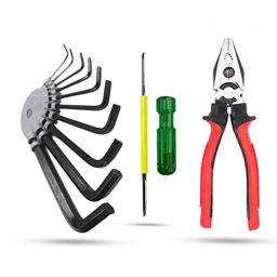 Hillgrove 10 Pcs Hex Allen Key, 2-in-1 Screwdriver &a; 8 inch Plier Set, HGCM998-16