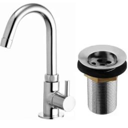 Senkiddpro Prime Brass Chrome Finish Wall Mounted 360 Degree Moving Swan Neck Sink Tap with SS Waste Jali-29
