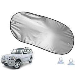Auto Pearl Polyester Black &a; Silver Rear Window Sun Shade Curtain with Storage Pouch for Mahindra Scorpio 2002-2006-picture-16
