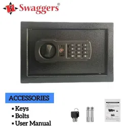 Swaggers 8.5L Iron Black Portable Mini Digital Safe Locker with Password &a; Key Security image 4