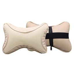 AllExtreme Exhrpb2 Pu Leather Car Headrest Neck Head Pillow Cushions With Adjustable Straps For Suv Travel Seat (Beige), (Pack of 2)-picture-11