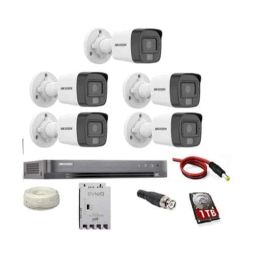 Hikvision EVteQ 5MP 20m Smart Dual-Light Built-in Mic 1TB HDD 5 Bullet CCTV Camera with DVR Kit, HIK5MPDUALLIGHTKIT5B1TB-20