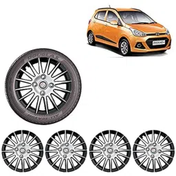 Auto Pearl 4 Pcs 14 inch ABS Silver &a; Black Wheel Cover Set for Hyundai i10 Grand-picture-0