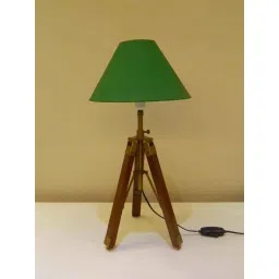 Tucasa Mango Wood Brown Tripod Table Lamp with Polycotton Green Shade, P-67-picture-16