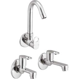 IRIS Prime 3 Pcs Brass Chrome Finish Sink Cock, Connection Pipe &a; Long Body Bib Cock Set-26