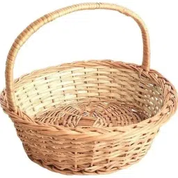 Handmade Round Handle Deep Cane Basket (LxBxH = 12X12X4 inches) Bamboo Fruit & Vegetable Basket-image-3