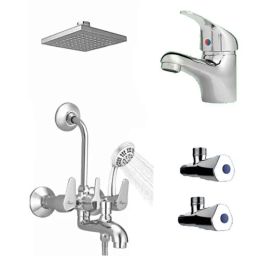 Mayur Ocich Trendy 5 Pcs Brass 3 In 1 Wall Mixer Silver Bathroom Set with 6 inch Rain &a; Hand Shower, 7710R6-GFLO-1111-Tri01-24