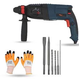 Hillgrove 1200W Forward &a; Reverse Rotation Hammer Impact Drill Machine with Gloves &a; 5 Pcs SDS Plus Bit, HGCM1211-8