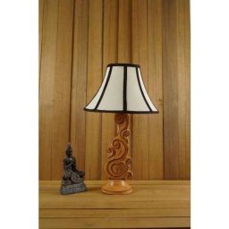 Tucasa Mango Wood Orange Carving Table Lamp with 12 inch Polycotton Stripe Conical Shade, WL-103-18