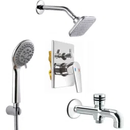 Prestige Aris 4 Pcs Brass Chrome Finish Divertor, Spout, Head Shower &a; Hand Shower Set-picture-2
