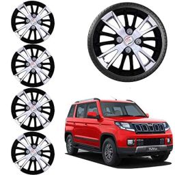 Auto Pearl 4 Pcs 15 inch ABS Black &a; Grey Car Hubcap Wheel Cover with Retention Ring Set for TUV300-image-64
