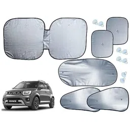 Auto Pearl 6 Pcs Polyester Black &a; Silver Window, Front &a; Rear Sun Shade Set for Maruti Suzuki Ignis 2020-2022-picture-4
