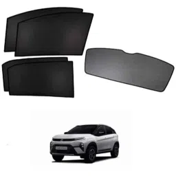 Kozdiko 5 Pcs Polyester Black Non Magnetic Window &a; Rear Sun Shades Set for Tata Nexon Facelift 2023-Present-18