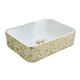 Bassino 48x37x13.5cm Ceramic Gold &a; White Square Wash Basin, BTT-1001-D-image-34