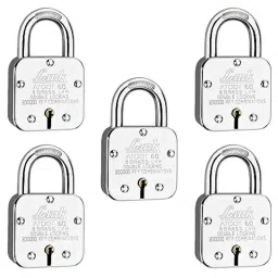 Link 60mm Steel Hardened Shackle Padlock with 8 Brass Lever, 3 Silver Keys &a; Free Key Hanger, Atoot 60 (Pack of 5)-picture-37