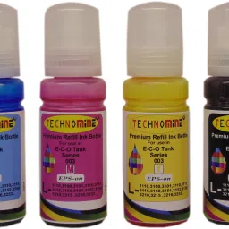 Technomine Refill Ink for Ep 001,002,003 ,L3100/L3101/L3110/L3150/4150/4160 SERIES . Black + Tri Color Combo Pack Ink Bottle-image-95