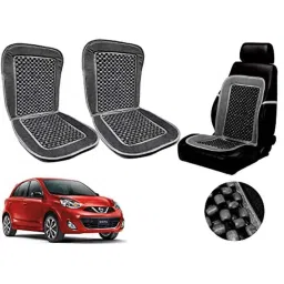 Auto Pearl PU, Velvet &a; Wooden Beads Grey Rectangular Seat Cushion for Nissan Micra 2015 (Pack of 2 )-picture-19