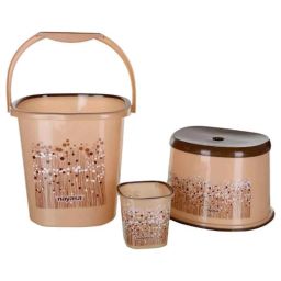 Nayasa Funk 3 Pcs 18L Plastic Brown Square Bucket, 1.5L Mug &a; Stool Set-5