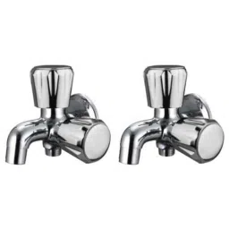 Drizzle Conty 2 Pcs 2 in 1 Brass Chrome Finish Silver Bib Cock Set, ABC2IN1CONTI2-10