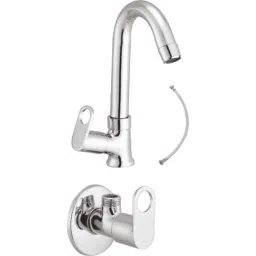 IRIS Prime 3 Pcs Brass Chrome Finish Swan Neck Basin Tap, Connection Pipe &a; Angle Cock Set-image-67