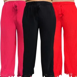 Pack of 3 Women Regular Fit Multicolor Lycra Blend Trousers-image-60