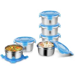 Classic Essentials 6 Pcs 1800ml 10cm Stainless Steel Silver &a; Blue Lunch Box Set-picture-6
