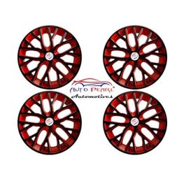 Auto Pearl 4 Pcs 14 inch ABS Black &a; Red Press Type Fitting Car Wheel Cover Set for All Cars-30