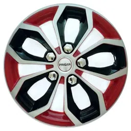Prigan 4 Pcs 12 inch Polypropylene Silver, Black &a; Red Press Fitting Car Wheel Cover Set for All 12 inch Wheel Car-picture-14