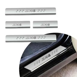 Car Accessories Hub 4 Pcs Stainless Steel Silver Car Footstep Sill Plate Set without LED for Maruti Suzuki Sx4 Type-2 Model-34