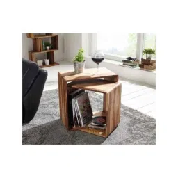 Angel Furniture Honey Finish Sheesham Wood Nested Cube Side Table, AFS-03-3