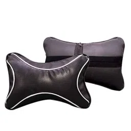 AllExtreme Exhrbl2 Pu Leather Car Headrest Neck Head Pillow Cushions With Adjustable Straps For Suv Travel Seat (Black), (Pack of 2)-image-4