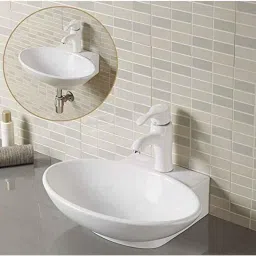 Generic Ceramic Wall Hung/Table Top Premium Designer Wash Basin Slim Rim By Urban Concept For Bathroom (White, 21 X 17 X 5 Inch)-image-6