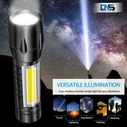 daily needs shop Rechargeable LED Mini Troch Zoomable 3 Modes COB 9 W 4 hrs Torch Emergency Light 6 hrs Torch Emergency Light image 3