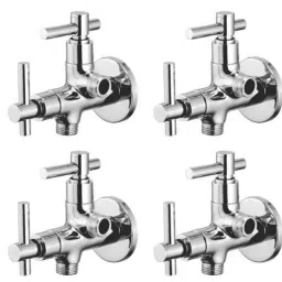 Drizzle Tarim 4 Pcs 2 in 1 Brass Chrome Finish Silver Angle Valve Set, AAC2IN1TARIM4-34