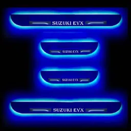 SureStrive 4 Pcs Acrylic Black Car Door Footstep Sill Scuff Plate Set with Blue LED for Maruti Suzuki EVX All Model-image-45