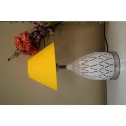 Tucasa Metal Table Lamp with LED in Base with Yellow Polycotton Shade, P9-DW-1-9