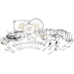 Classic Essentials Glory 61 Pcs Stainless Steel Mirror Finish Floral Dinner Set with Permanent Laser Design-picture-17