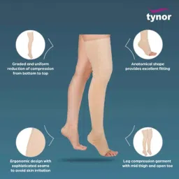 Tynor Compression Garment Leg Mid Thigh Open Toe Support, I78AAI, Size: Small (Wide) image 3