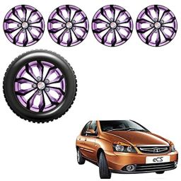 Auto Pearl 4 Pcs 14 inch Black Voilet ABS Press Type Hubcap Wheel Cover Set with Retention Ring for Tata IndigoCS-43